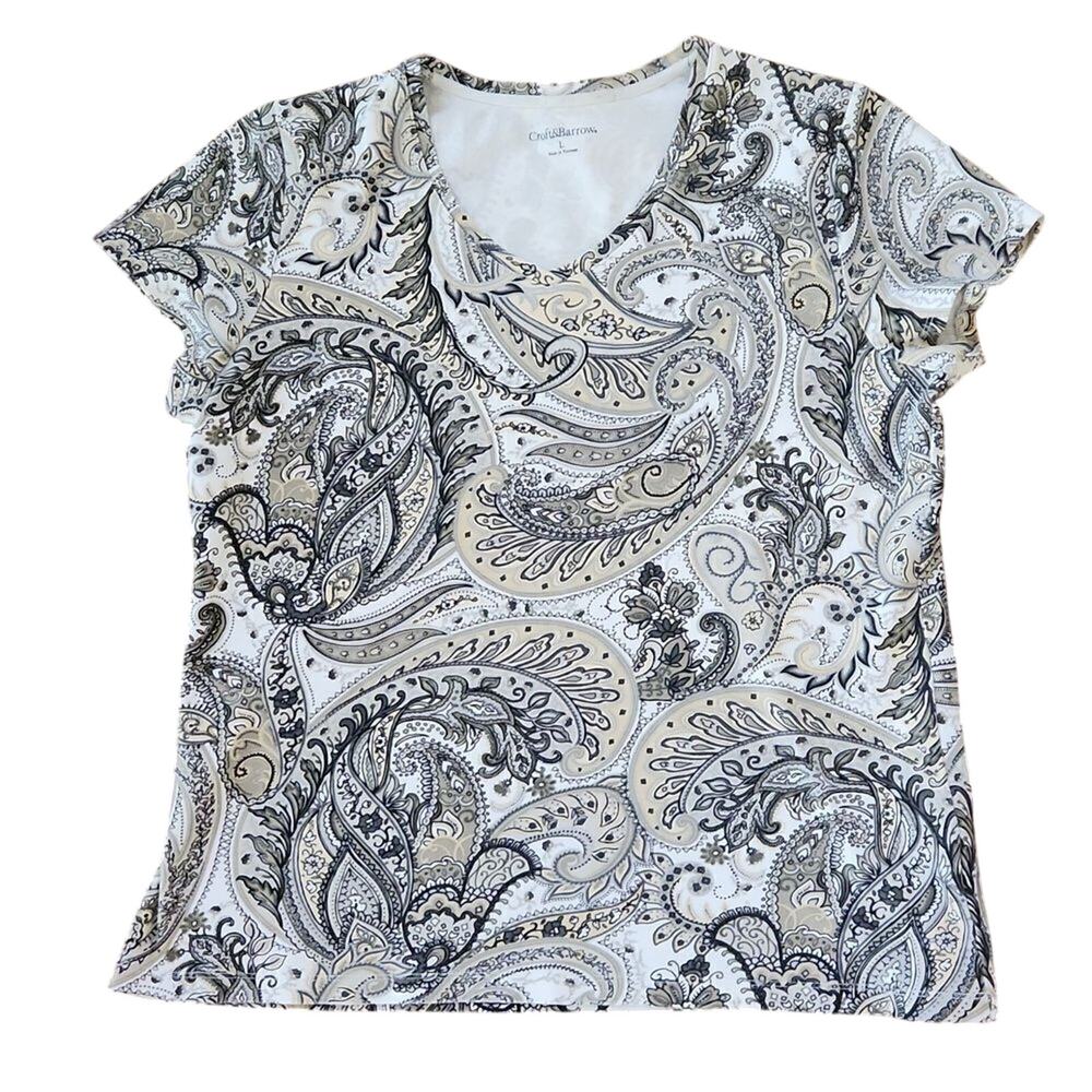 Paisley print Croft & Barrow women's large short sleeve 100% cotton top - Picture 1 of 5